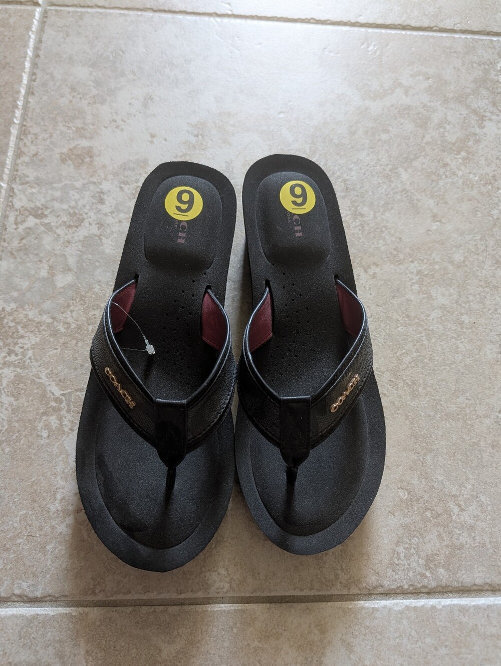 Coach Black Leather Platform Sandals/ Flip Flops.  Women's Size 9 NWT